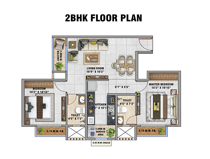Today Neo Nerul Floor Plan - 2 BHK